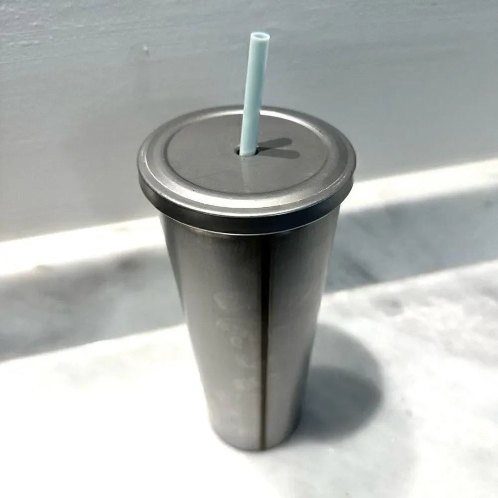 Starbucks Stainless Steel Embossed Mermaid Cold Cup Tumbler With Straw Silver 24